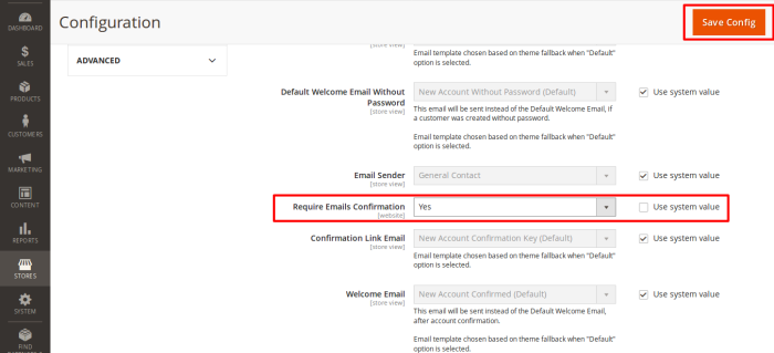 Enable Required Emails Confirmation for customers